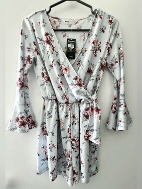 Bluenotes Light Blue Floral Dress with Coral and Red Accents